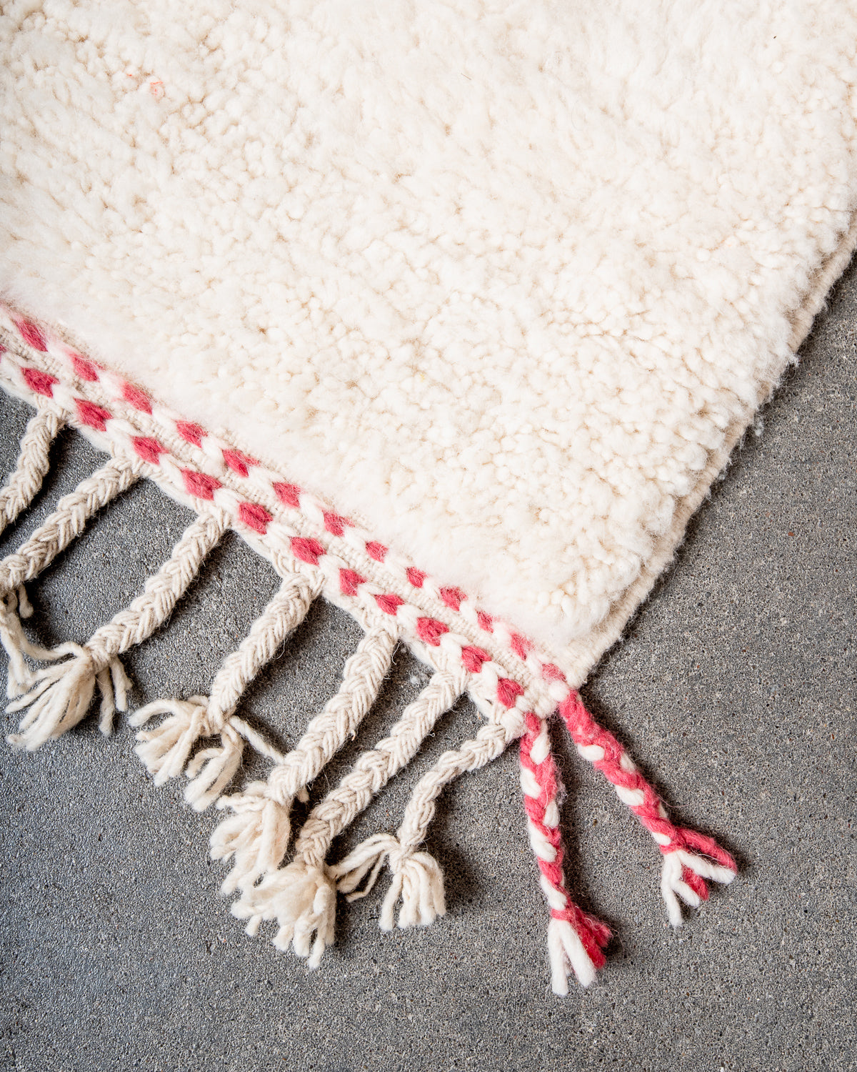 Modern, designer, handcrafted Berber rug from Morocco. Beniourain carpet with beautiful colours and patterns and fluffy wool texture.